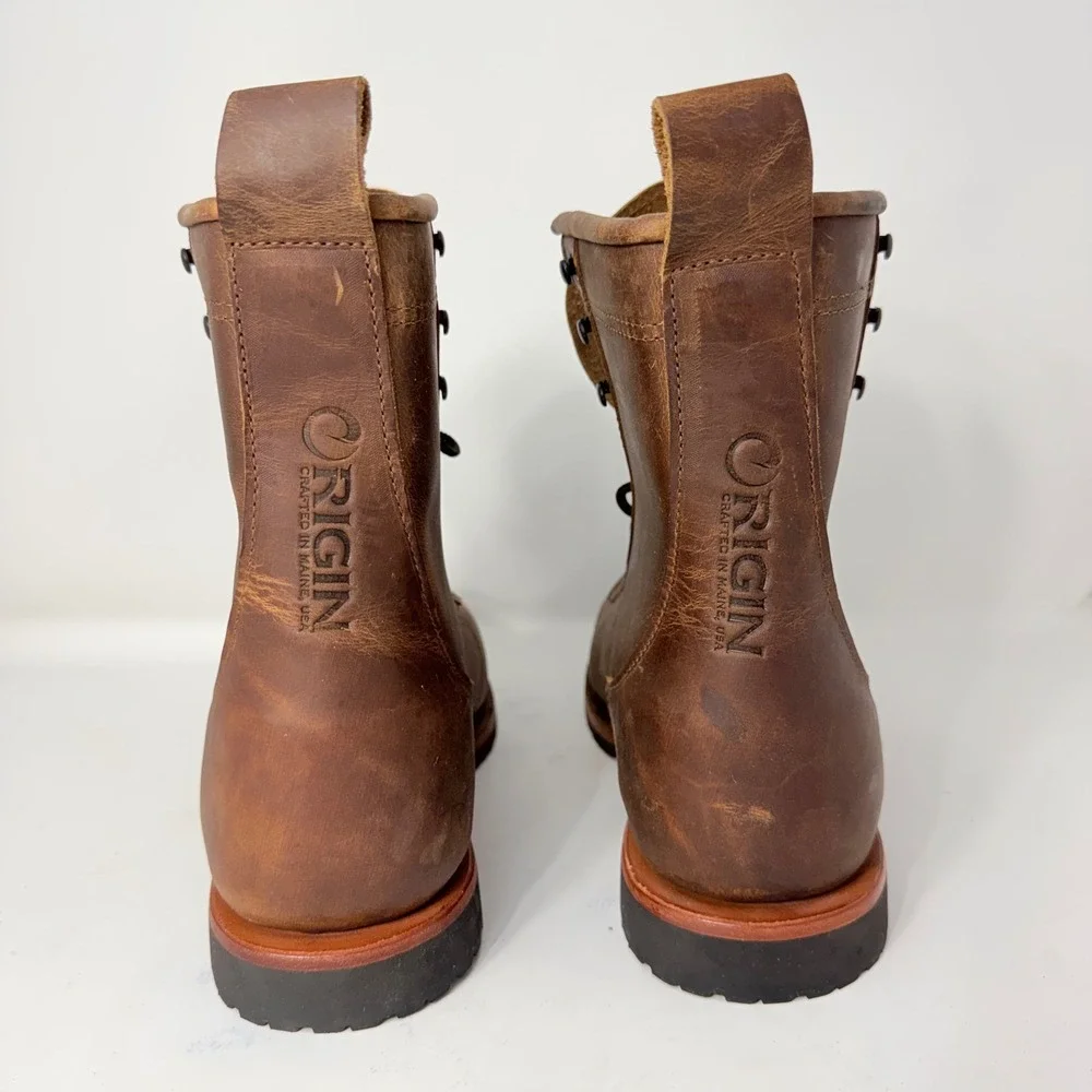 Origin Maine USA Mens 9 Inch Leather Work Boots Brown Safety Toe 10 EE Vibram